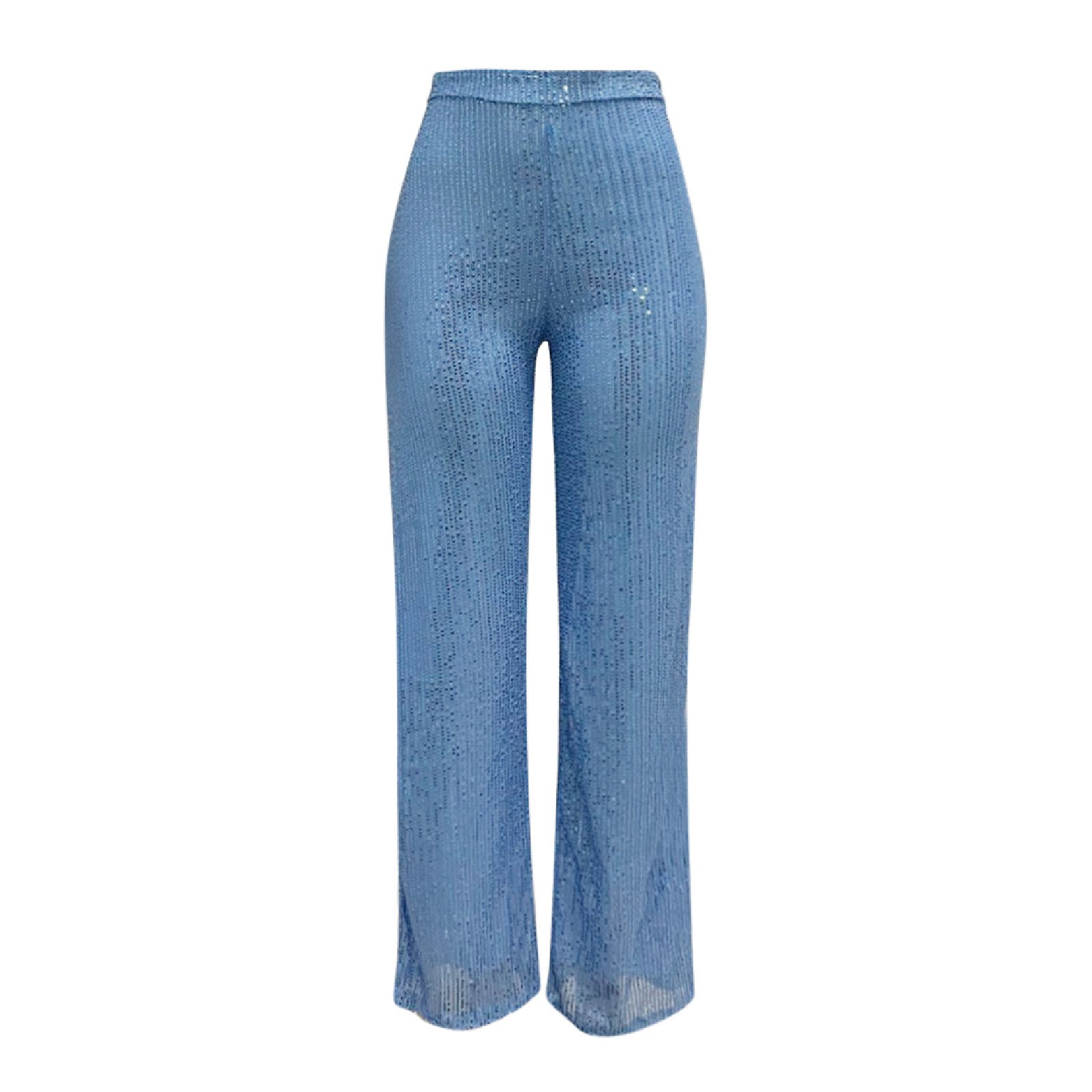 thumbnail image 5 of Pantalones acampanados de cintura alta con lentejuelas para mujer - Lentejuelas brillantes para discotecas/fiestas (S-XXL), 5 of 6